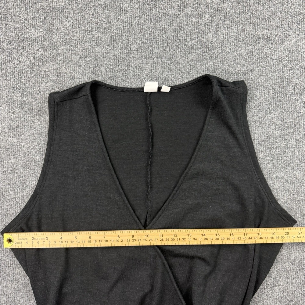 Gap Black Wrap Midi Dress Sleeveless Belted XL Tall Stretch Knit - Picture 8 of 10